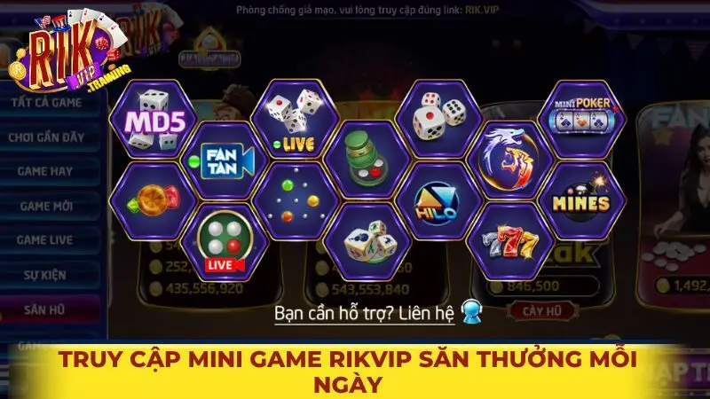Truy cập mini game Rikvip săn thưởng mỗi ngày